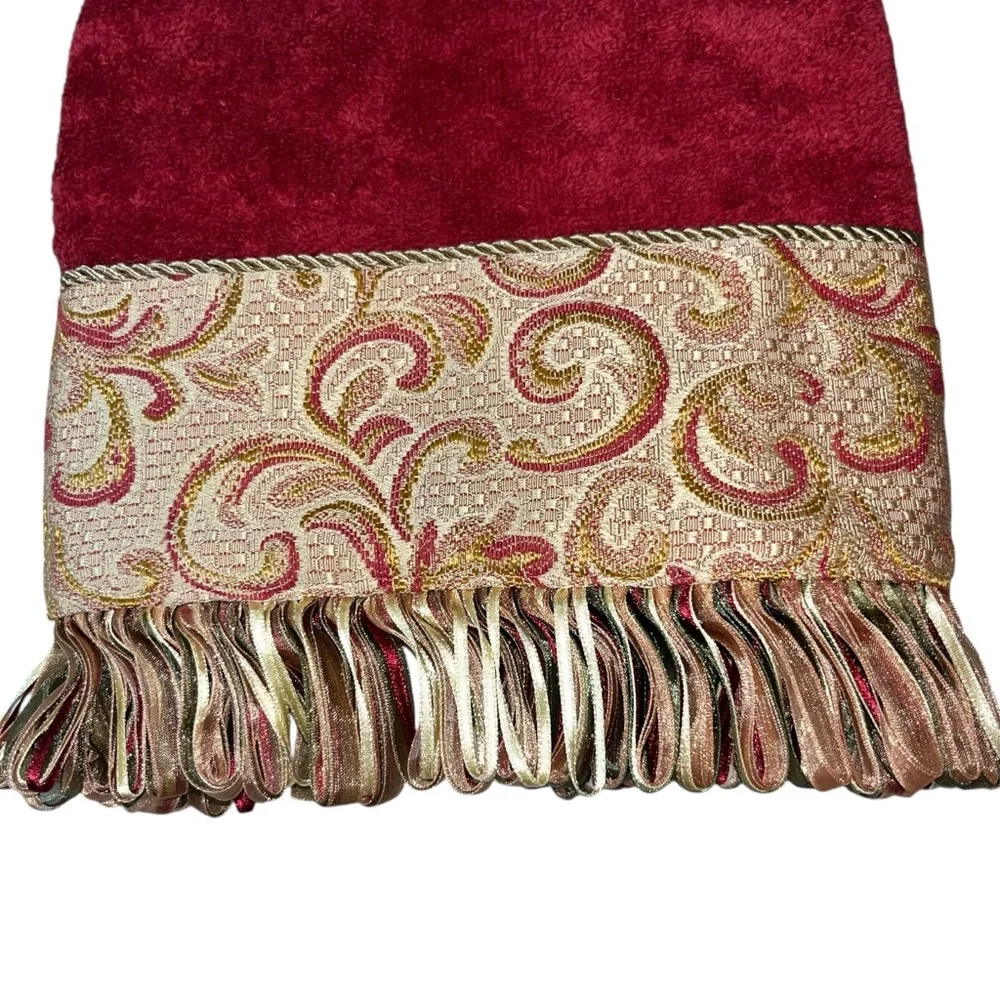 Sherry Kline Red Swirled Paisley Embellished Hand Towel 100% velour cotton India